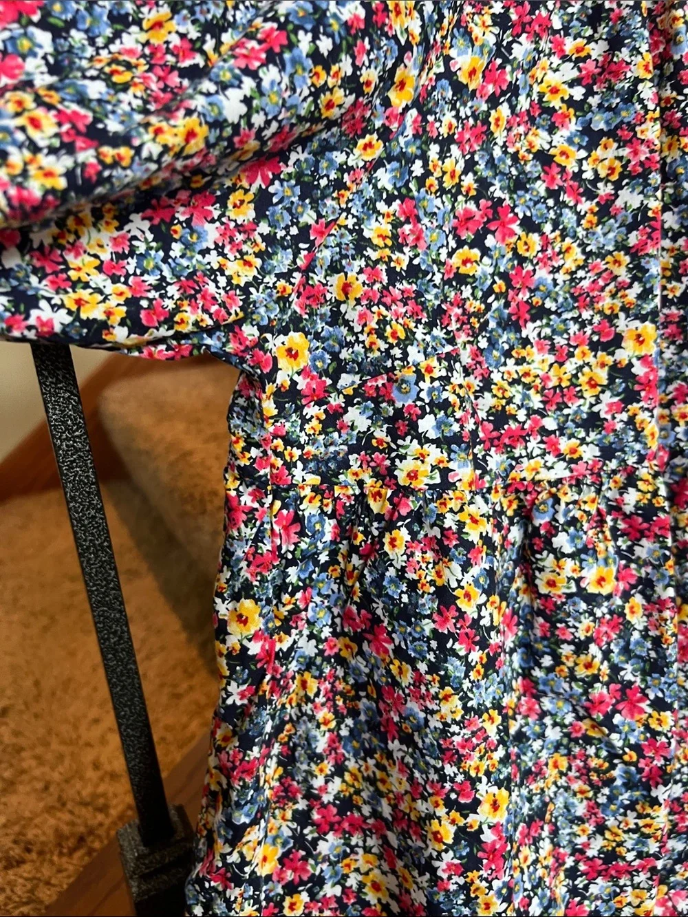 Floral Peasant Blouse with Puff Sleeves - Multicolor 100% cotton